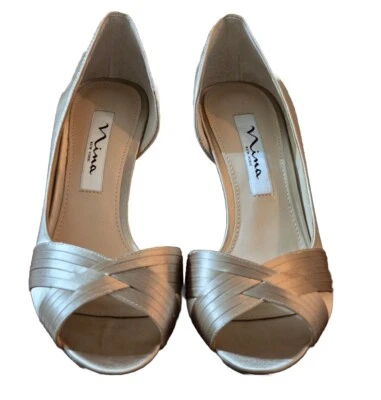 Sandalia Nina Contesa Champagne Cristal Satinado D'Orsay Talla 6.5 Nueva en Caja Foto 1 de 4