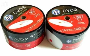 100 Genuine HP White Inkjet Printable DVD-R 16x 4.7GB 120 mins Blank Discs-BOOST - Picture 1 of 1