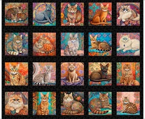 Feline Drive Fabric QUILT ROOM KITTIES Picture Patches Panel - Sold by the Panel - Picture 1 of 7