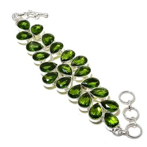 Peridot Gemstone Bracelet Handmade Adjustable Chain Pear Shape Dainty Jewelry 8" - Picture 1 of 9