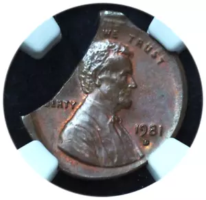 1981-D Lincoln Memorial Cent Triple Error Broadstruck Clipped MS64 BN NGC - Picture 1 of 5