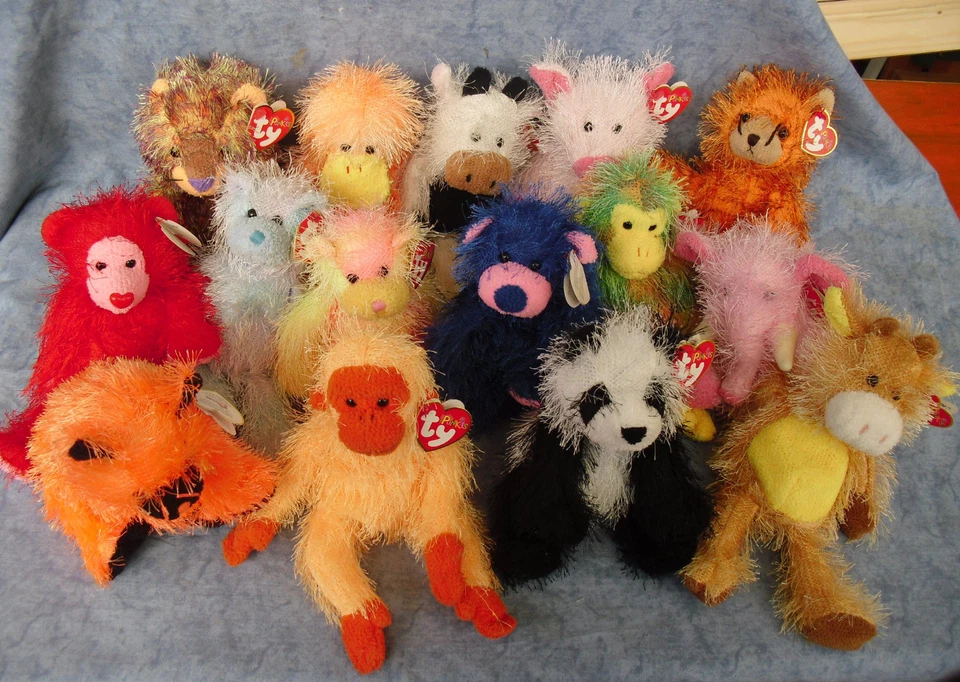  W-F-L TY Punkies Auswahl Teddy Kuh Affe Hund Katze Stofftier Beanie Babies - Bild 1 von 1