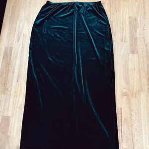 Green Womens Large Soft Velvet Skirt Elastic Waist Stretch Long A-line Split Leg