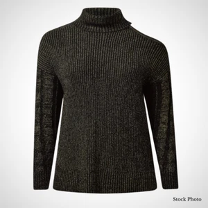 Torrid Sweater Women SZ 4 (4x/26) Black Gold Glittery Lurex Cable Cold Shoulder - Picture 1 of 16