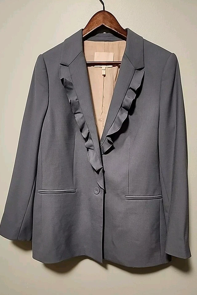 Blazer para mujer Rebecca Taylor verde dos botones delantero detalle volantes talla 12 Foto 1 de 4