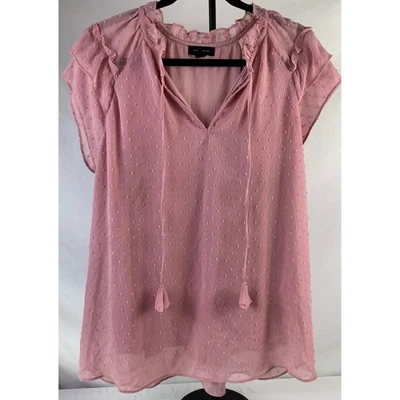 Blusa Top Tamara H Rosa Punto Suizo Volantes Cuello Atado Manga Corta XL Foto 1 de 4