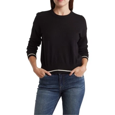 Espléndido | Suéter corto a rayas con punta para mujer negro blanco cuello redondo talla XL NUEVO CON ETIQUETAS Foto 1 de 4