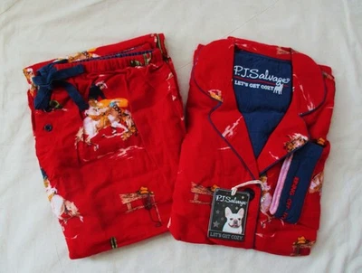 Juego de pijama de franela occidental rojo algodón mediano Pj Salvage RIDING OFF TO BED NUEVO CON ETIQUETAS Foto 1 de 4