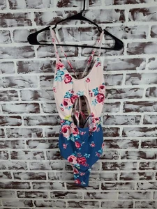 Cupshe XL Badeanzug Einteiler blau rosa Blumen vorne offen - Bild 1 von 6
