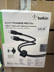 Belkin BoostCharge Pro Flex USB-C to Lightning (MFI Certified) Cable 6.6ft Black - Photo 1 sur 2