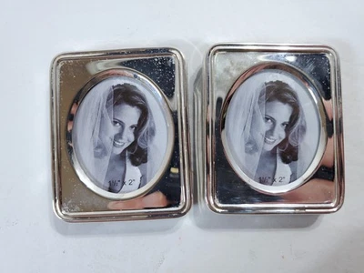 2 INTERNATIONAL SILVER Silverplated Miniature PHOTO FRAMES Easel Back ~  1.5"x2" - Image 1 of 4