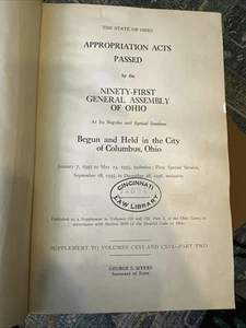 1935-1936 Ohio Appropriation Acts 91st General Assembly Depression-Era Law Book - Bild 1 von 4