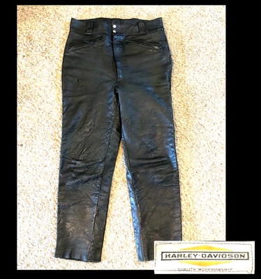 Pantalones de cuero Harley Davidson vintage años 50 60 negros 34 motociclista Rockabilly de colección Foto 1 de 4