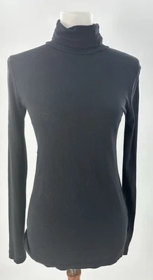 Top de mujer J.Crew negro cuello alto manga larga talla pequeña 100 % algodón básico Foto 1 de 4