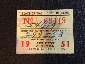 ICOLLECTZONE US Washington 1951 Hunting and Fishing Stamp Elk VF used - Picture 1 of 1