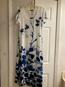 NWT JUST FASHION NOW Ombre/Tie-Dye Floral Knit Maxi Dress~Blue/White~Side slit~S - Bild 1 von 6