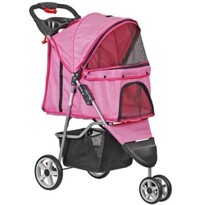Dog Stroller 3 Wheels Foldable Cat Pet Jogger Stroller w/Cup Holder+Basket Pink - Picture 1 of 11