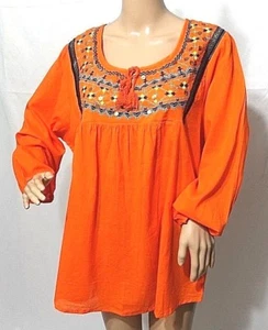 Jennifer Lauren Women Plus Size 1x 2x 3x Orange Gypsy Tunic Top Blouse Shirt - Picture 1 of 12