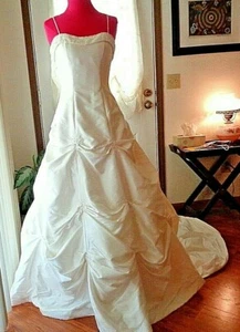 MoriLee ~Taffeta Crystal Ruching  w/Chappal Train Lace UP Backed Wedding Dress  - Picture 1 of 12