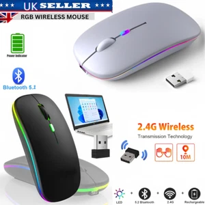 Slim Silent Rechargeable Wireless Mouse RGB LED USB Mice MacBook Laptop PC UK - Picture 1 of 4