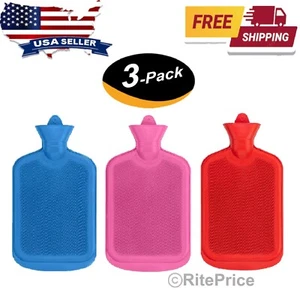 2000ML Hot Water Bottle Thick Rubber Bag Warmer Heat - Assorted color (3 Pack) - Picture 1 of 11
