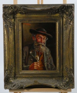 Ölgemälde Otto Kirchner (1887-1960) Pfeife rauchender Bauer Tracht 24x18 cm - Imagen 1 de 4