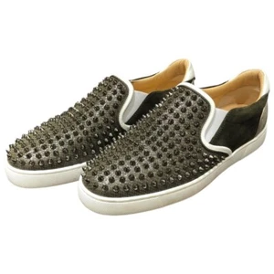 Christian Louboutin Studded Slip-Ons Khaki Suede Good Size42.5 US About9.5 Men - Picture 1 of 24