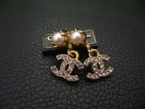 Authentic Chanel Vintage pink color crystal CC logos w/ pearl hook Earrings