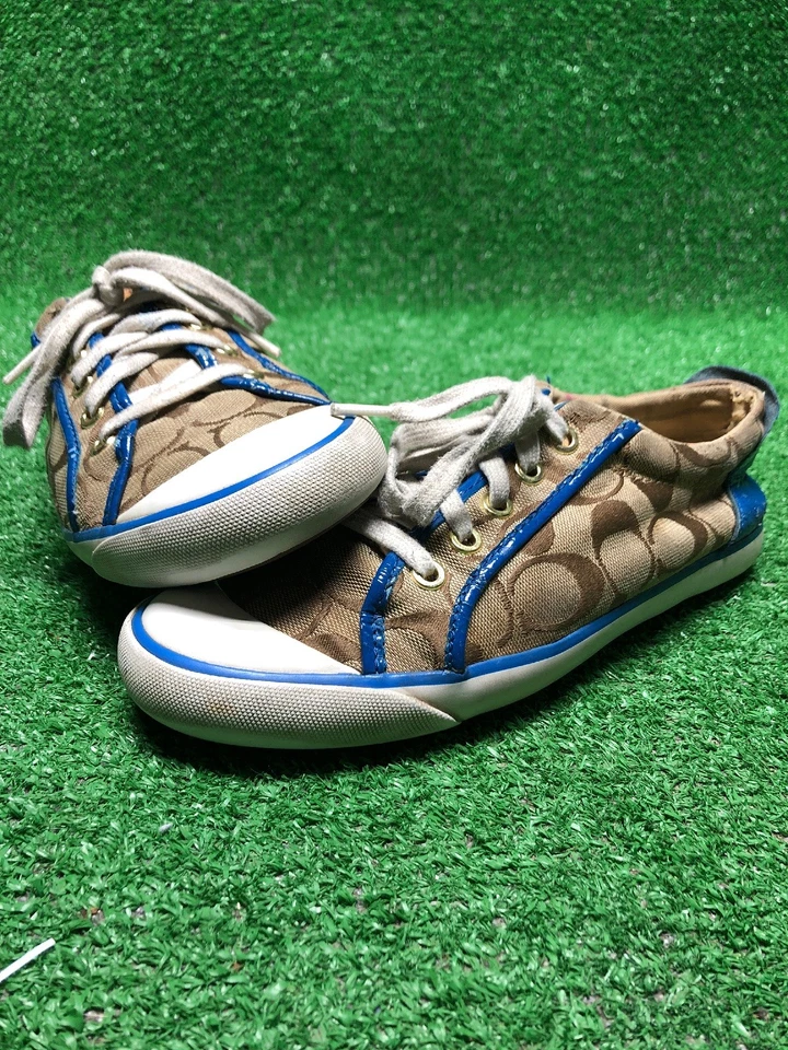 Rare Distressed Blue & Brown Coach Tennis shoes 8b Patent Leather Gold Fast Ship - Image 1 of 4