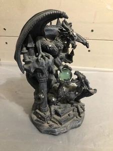 Black Dragon Statue Figurine Large 2 Dragons in Battle 4 Crystal Ball Unique 9" - Picture 1 of 7