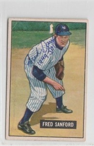 Fred Sanford 1951 Bowman signed auto autographed card Yankees