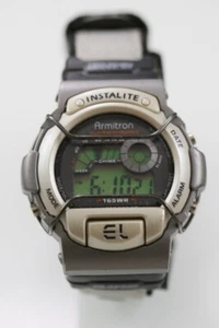Armitron Watch Men Gray Black Plastic Nylon 50m Alarm Light Chron Date Quartz - Picture 1 of 6