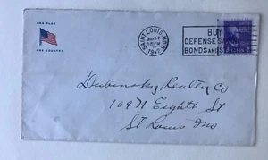 1942 WW2 Patriotic Cover One Flag One Country Postmarked St Louis MO - Picture 1 of 4