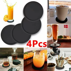 4x Set Round Black Silicone Coasters Non-slip Cup Mats Pad Drinks Table Glasses - Picture 1 of 10