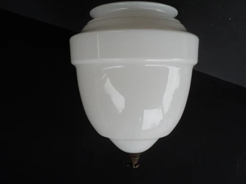 Vintage  - Milk Glass Art Deco Acorn Globe Ceiling Light-  Brass Finial Cover