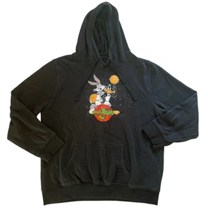 Space Jam Bugs Bunny Daffy Duck Basketball Graphic Hoodie Mens Size Large Black - Picture 1 of 6