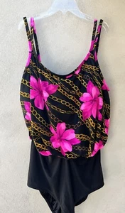 NWT Vtg Inches Away by Longitude Swimsuit Tropical Pink Floral Ruched Size 20W - Picture 1 of 13