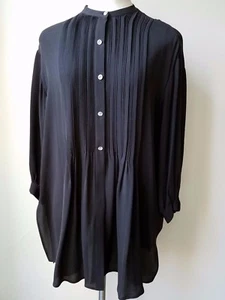 Camicetta lunga Via Seta Norma Flanagan 100% seta nera Ryinston Bottons taglia 42 - Foto 1 di 10