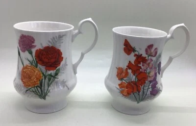 Set Of 2 Royal Windsor Fine Bone China England Teacups Coffee Mugs - Flowers EUC - Image 1 of 4