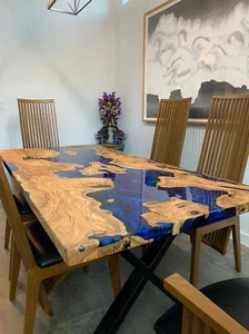 Handmade Spices Mountain River Epoxy Table – Live Edge Walnut Dining Table - Picture 1 of 6