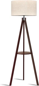 Tripod Floor Lamp, Mid Century Wood Standing Lamp, Modern Design Shelf Floor Lam - Picture 1 of 7