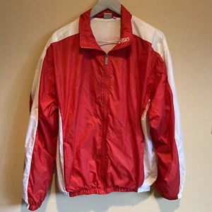 Vintage ASICS Strike Force Track Jacket Windbreaker Red White Mens Zip-up Lined - Picture 1 of 10