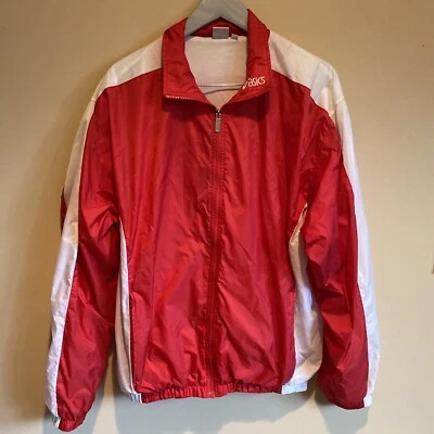Chaqueta cortavientos vintage ASICS Strike Force roja blanca forrada con cremallera para hombre Foto 1 de 4