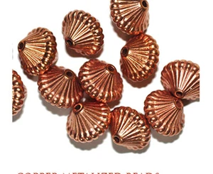 Large Corrugated Mushroom Bicone 14mm Bright Copper Metalized Metallic Beads - Picture 1 of 3
