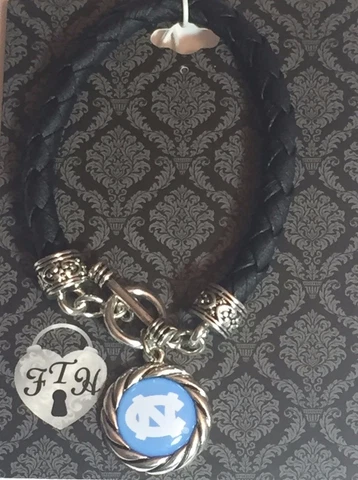 New North Carolina Tar Heels Braided Faux Leather Charm Bracelet,Gift for Her Cover