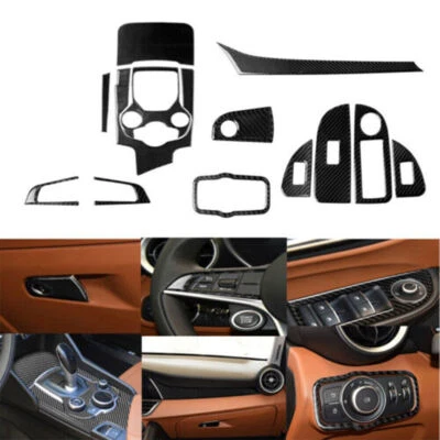 Juego completo de paneles de decoración interior para Alfa Romeo Giulia Stelvio vinilo fibra de carbono Foto 1 de 4