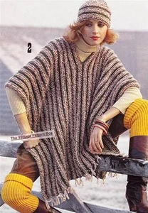 EASY RETRO PONCHO & HAT / chunky or 12ply - COPY Ladies knitting pattern - Picture 1 of 1