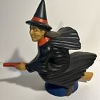 Vintage Flying Witch On Broom Halloween Ceramic Figurine Statue