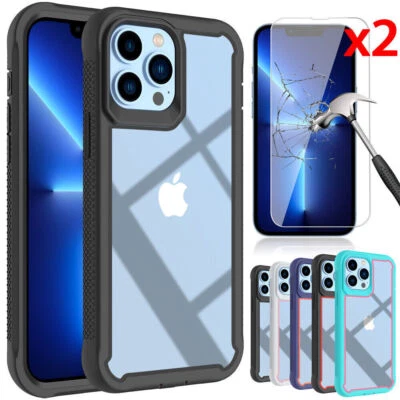 For iPhone 11 12 13 Pro Max Case Clear Slim Hard Cover+Tempered Glass Protector - Image 1 of 4