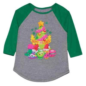 Shopkins Girls Happy Holidays Green Gray Long Sleeve T-Shirt Tee Shirt XS - Picture 1 of 1